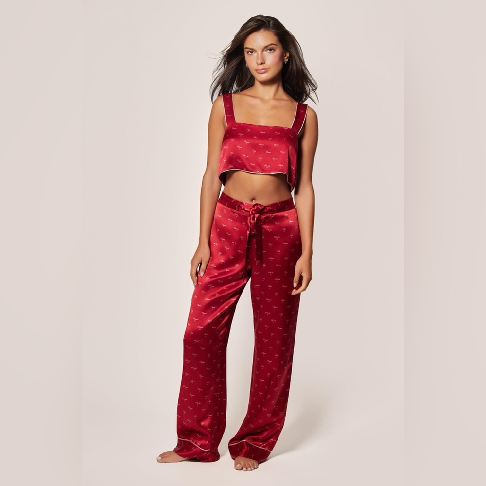 KIKI DE MONTPARNASSE SILK LOUNGE - KISS PRINT TIE UP PAJAMA PANT *IN MAUVE* - Picture 10 of 11